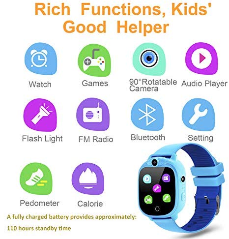 PROGRACE Kids Smart Watch Digital Camera Watch with Games, Music Player, Pedometer Step Count, FM Radios, Flashlights and 1.5 inch Touch LCD for Boys Girls Birthday Blue - Image 2